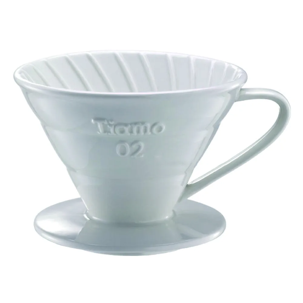 TIAMO V02陶瓷圓錐咖啡濾器組(白) 附濾紙量匙