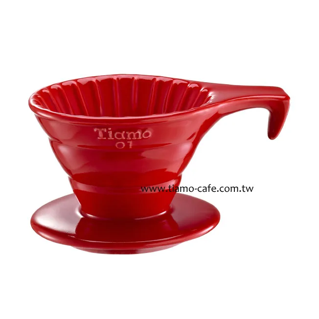 TIAMO V01長柄陶瓷咖啡濾器組 (紅) )附濾紙量匙