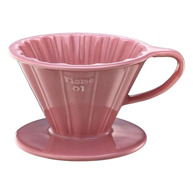 【停產】TIAMO V01花漾陶瓷咖啡濾器組 (粉紅)附濾紙量匙滴水盤