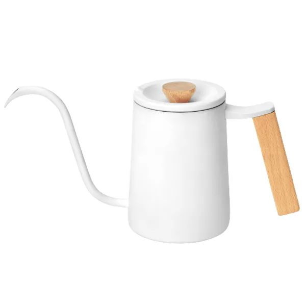 Tiamo 質感櫸木方把手細口壺 600ml - 霧白