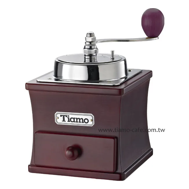 【停產】TIAMO 頂級手搖磨豆機-紅木色 CNC雕刻鍛造