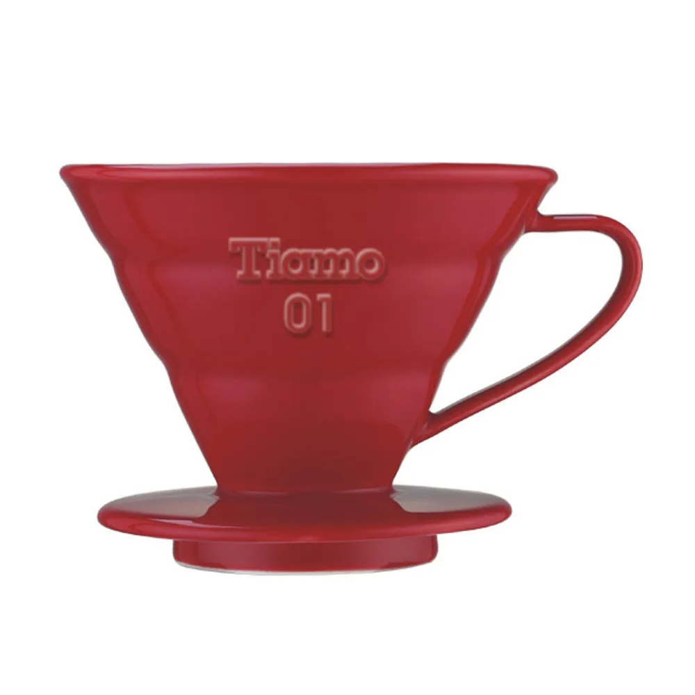 TIAMO V01陶瓷圓錐咖啡濾器組 (紅) 附量匙濾紙 通過SGS檢測