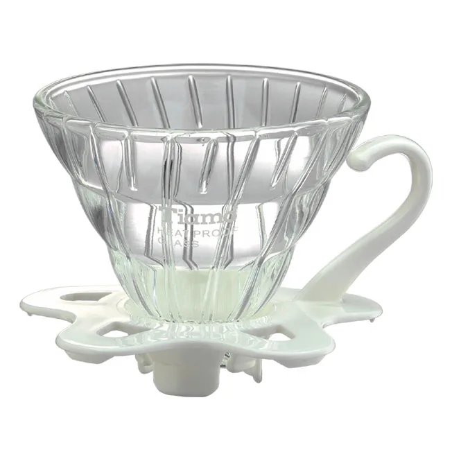 【停產】TIAMO V01 耐熱玻璃咖啡濾杯 濾器 附咖啡匙+滴水盤 白色