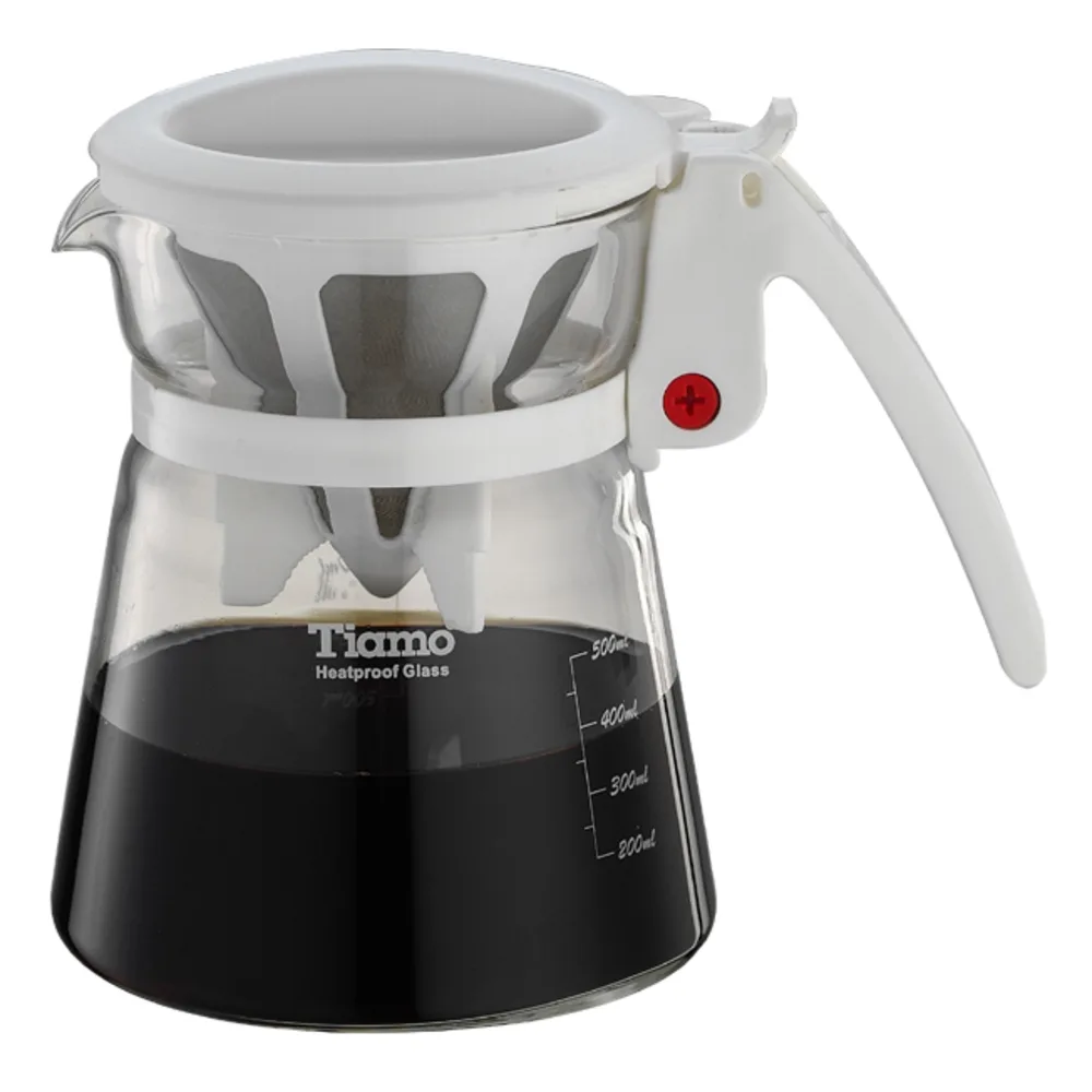 CafeDeTiamo 極細濾網分享壺-白色500ml 附滴水盤