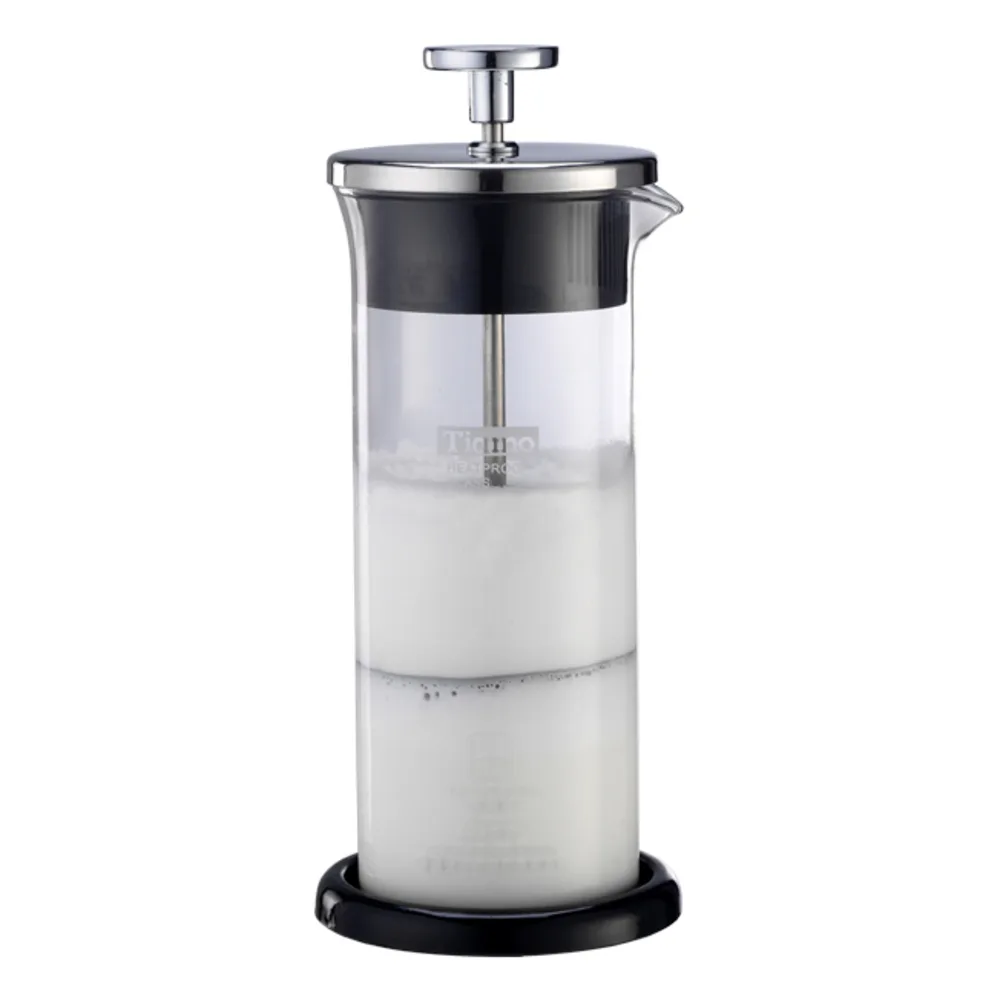 【停產】TIAMO 玻璃奶泡杯400ml (附底墊) 不鏽鋼