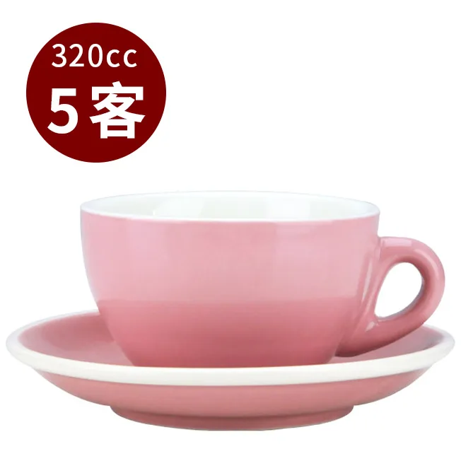 TIAMO 拿鐵杯盤組 5客 320cc 粉紅