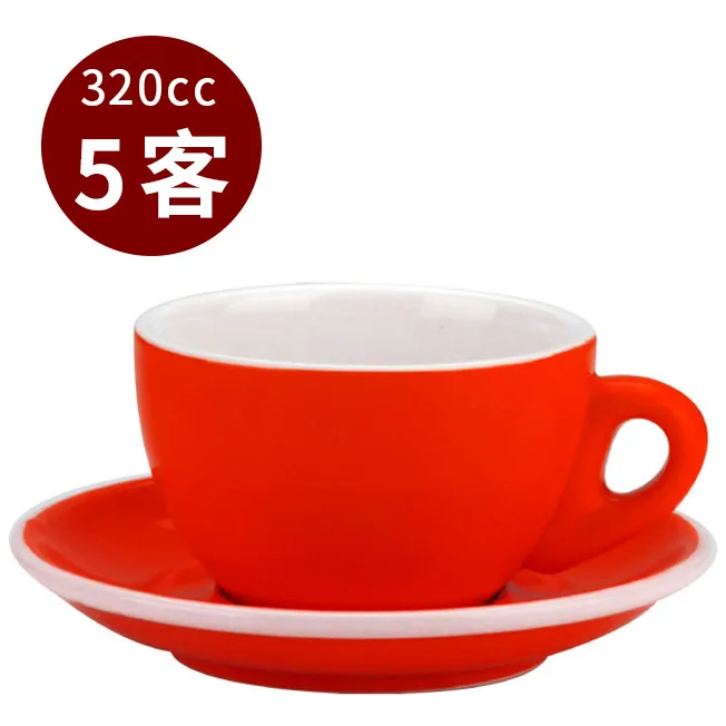 TIAMO 拿鐵杯盤組 5客 320cc 紅