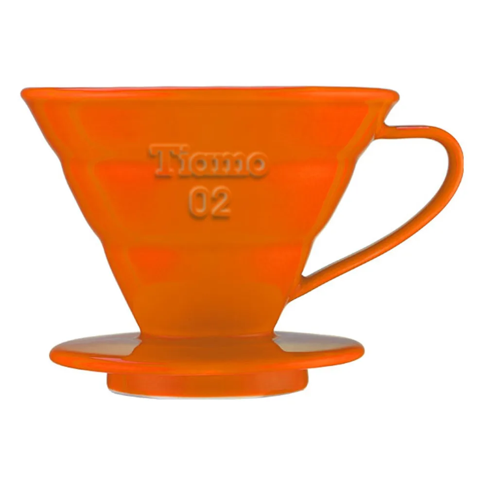 【停產】TIAMO V02陶瓷圓錐咖啡濾器組 (橘) 附量匙濾紙