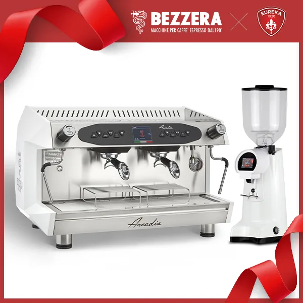 Bezzera 貝澤拉 Arcadia DE-PID 2GR 220V 雙孔營業機 (白) + EUREKA 優瑞卡 FIRENZE 佛羅倫斯 75 75mm 磨豆機 (白) 110V