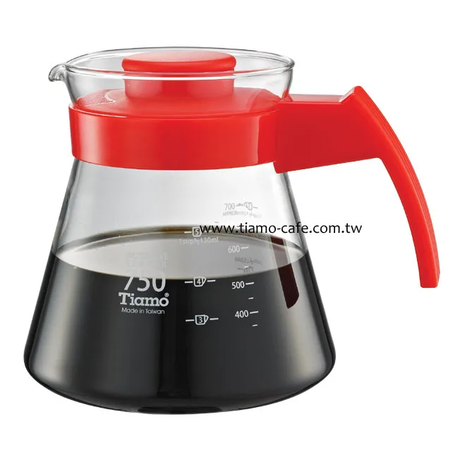【停產】Tiamo 玻璃咖啡壺750cc 弧型把手 通過SGS檢測
