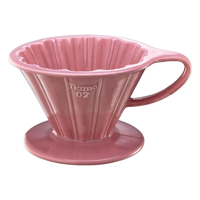 TIAMO V02花漾陶瓷咖啡濾器組 (粉紅)附濾紙量匙滴水盤