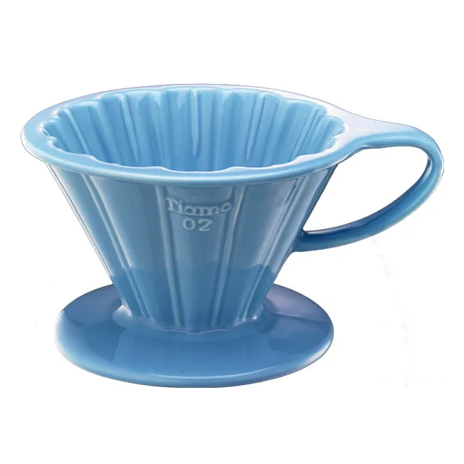 TIAMO V02花漾陶瓷咖啡濾器組 (粉藍)附濾紙量匙滴水盤