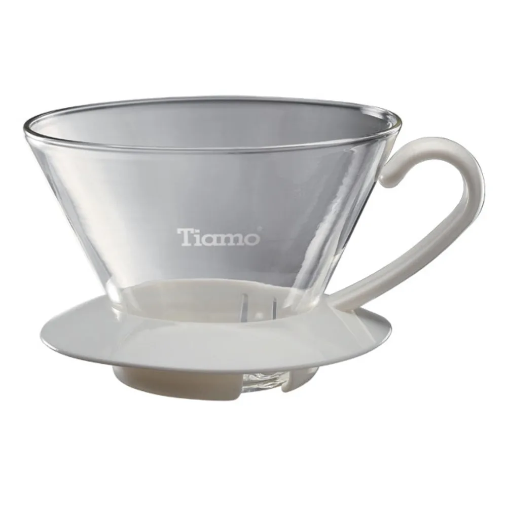 【停產】Tiamo K02玻璃咖啡濾杯附滴水盤量匙