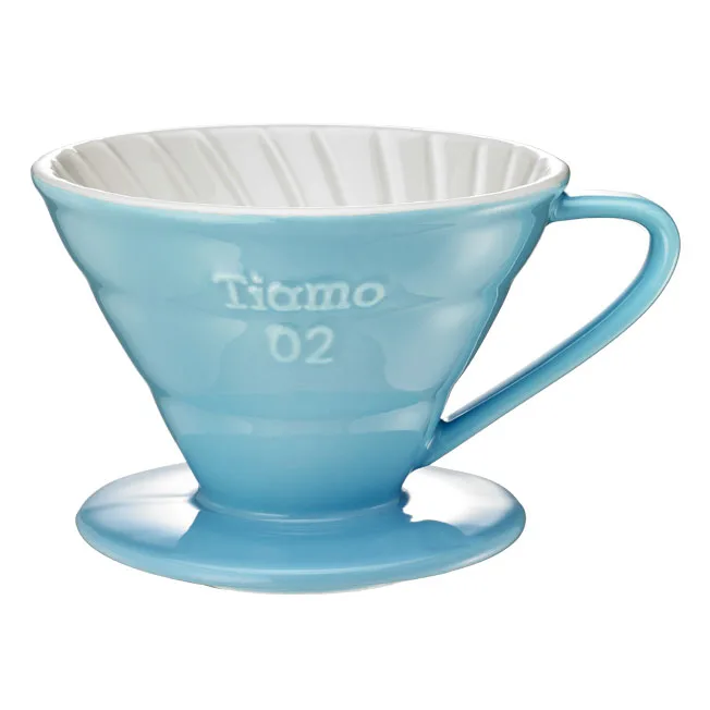 TIAMO V02陶瓷雙色咖啡濾器組 附滴水盤量匙 2-4人