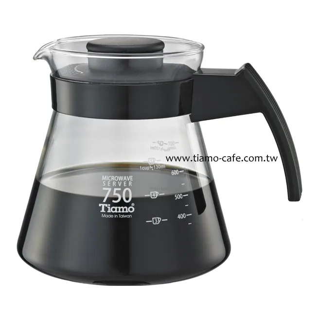【停產】Tiamo 玻璃咖啡壺750cc 弧型把手 通過SGS檢測