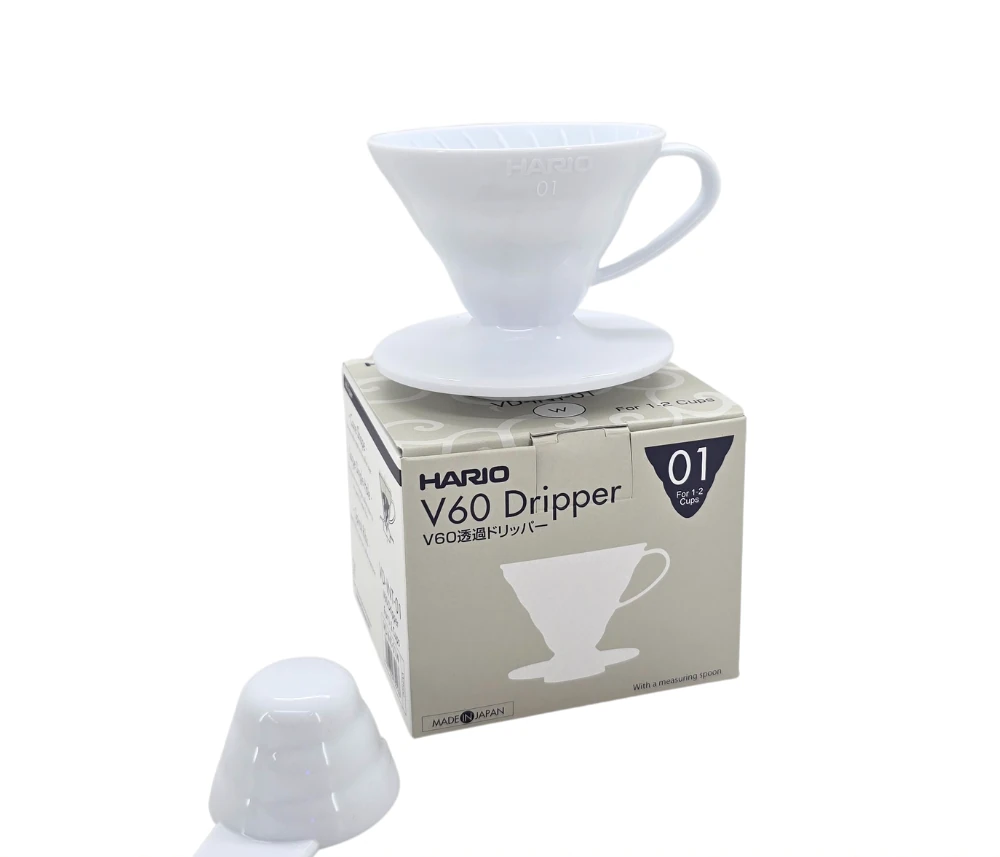 HARIO|V60白色01樹脂濾杯 (1-2杯)|VD-1NT-01W |附豆匙