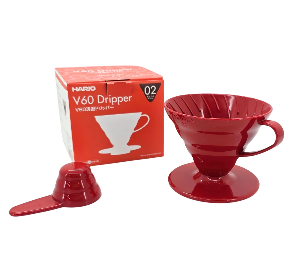HARIO|V60紅色02樹脂濾杯 (1-4杯) |VD-1NT-02R |附豆匙